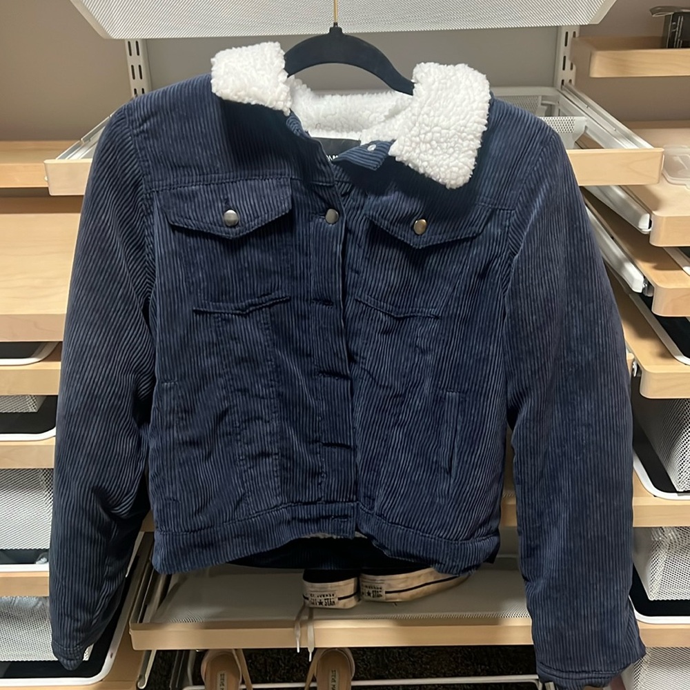 Blue Sherpa jacket Fashion Nova